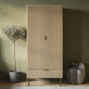 VLC014 Oak and Gold Ribbed Double Wardrobe With Drawer - Valencia