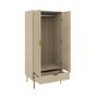 Oak and Gold Ribbed Double Wardrobe With Drawer - Valencia