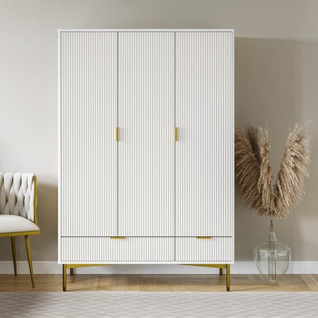 White Gloss 3-door Wardrobe With 2 Drawers - Valencia - Furniture123