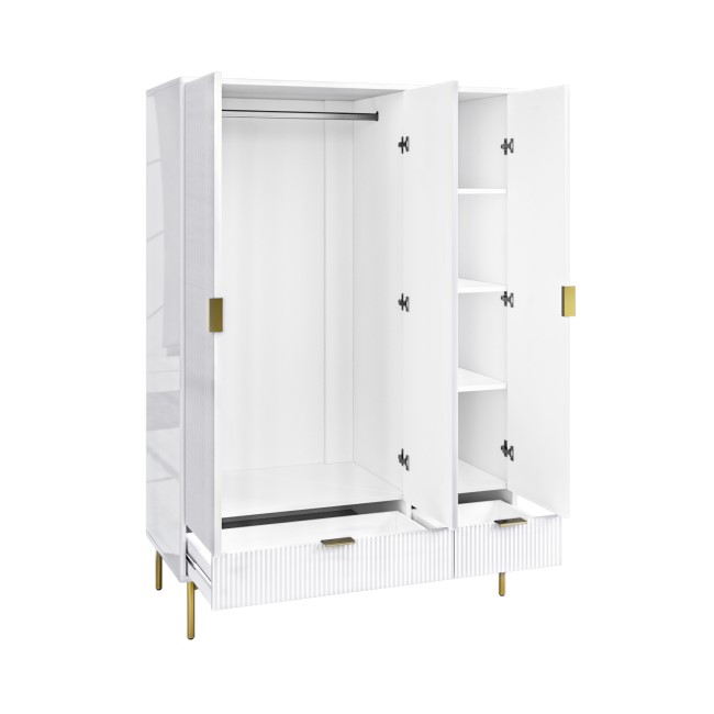 ONLY OPENED - White Gloss 3-Door Wardrobe with 2 Drawers - Valencia