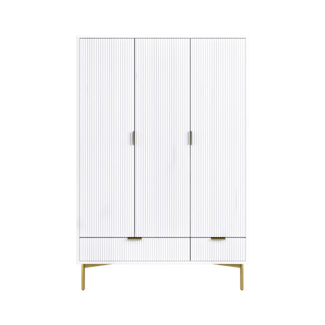 ONLY OPENED - White Gloss 3-Door Wardrobe with 2 Drawers - Valencia