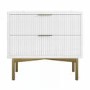 Wide White and Gold High Gloss 2 Drawer Bedside Table - Valencia