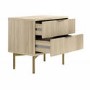 Wide Oak and Gold Ribbed 2 Drawer Bedside Table - Valencia