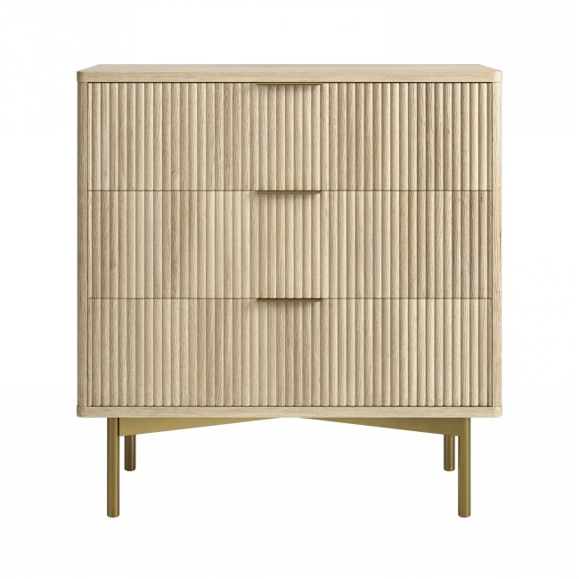 Oak and Gold Ribbed Chest of 3 Drawers - Valencia