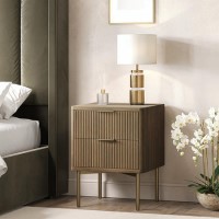 ONLY OPENED - Dark Wood Ribbed 2-Drawer Bedside Table - Valencia ONLY OPENED - Dark Wood Ribbed 2-Drawer Bedside Table - Valencia
