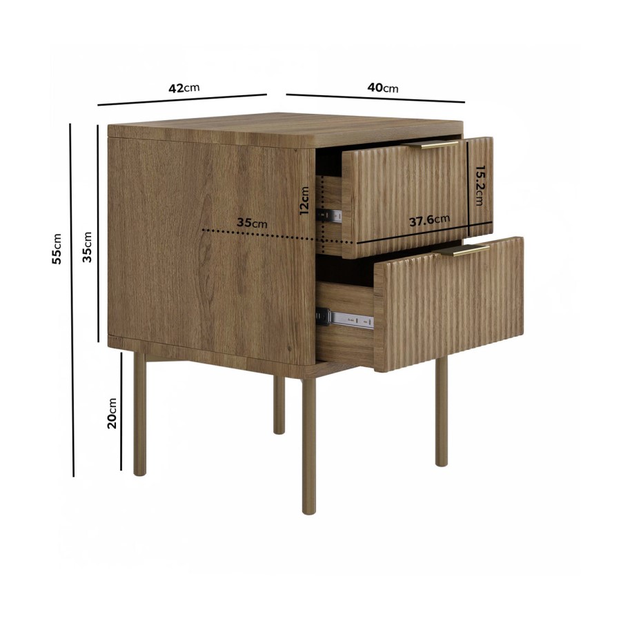 ONLY OPENED - Dark Wood Ribbed 2-Drawer Bedside Table - Valencia