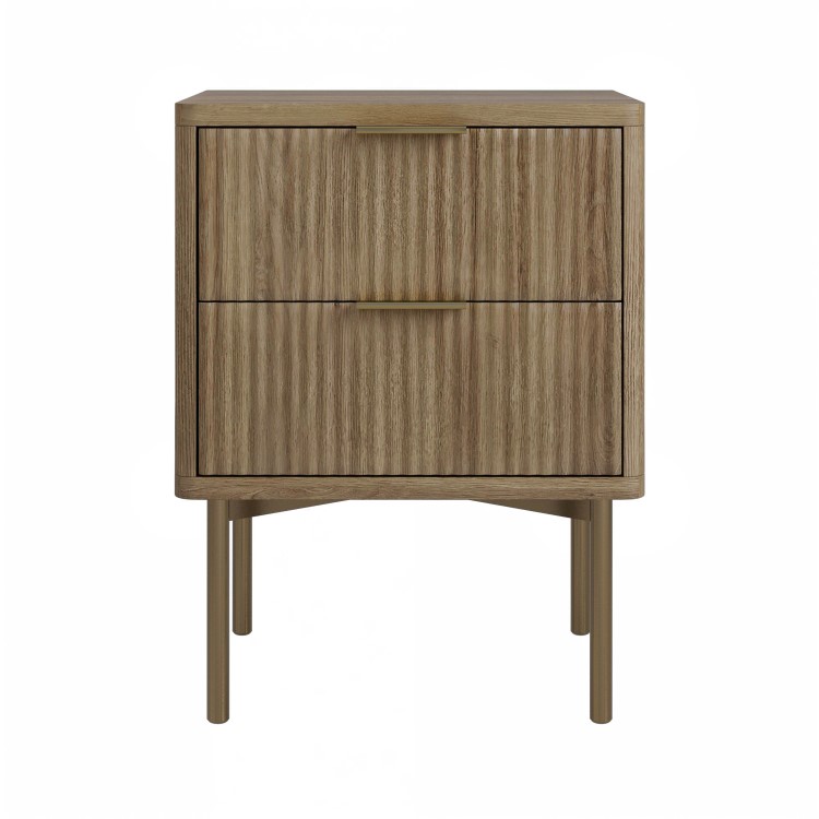 Dark Wood Ribbed 2-Drawer Bedside Table - Valencia