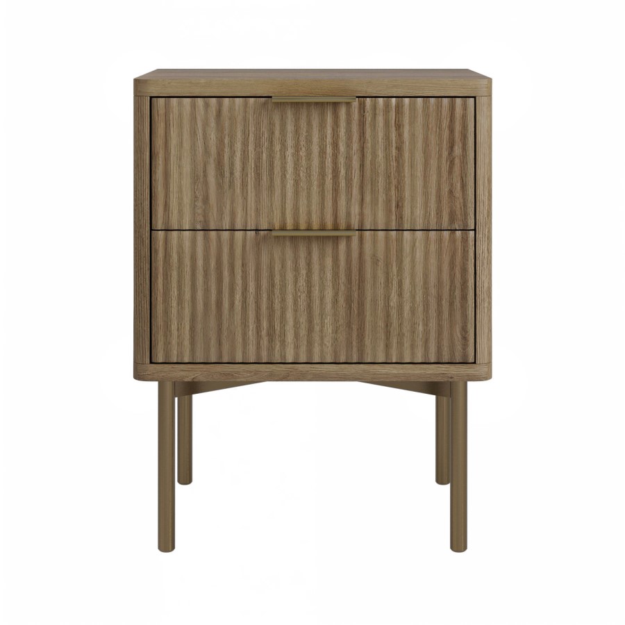 ONLY OPENED - Dark Wood Ribbed 2-Drawer Bedside Table - Valencia