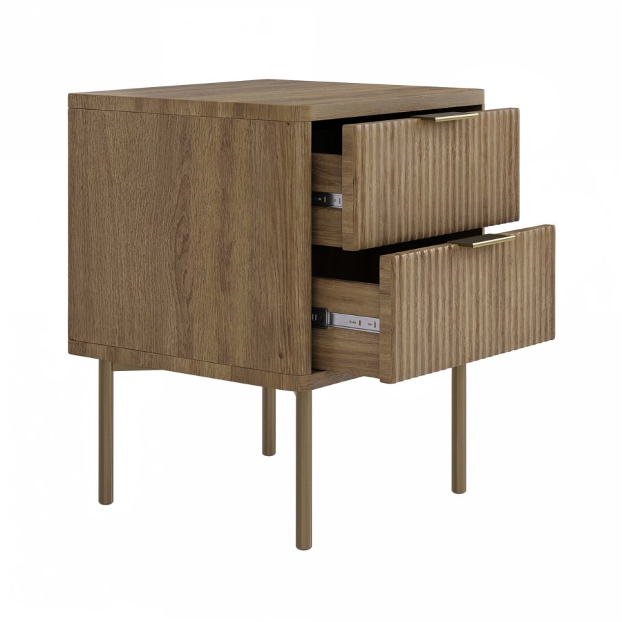 ONLY OPENED - Dark Wood Ribbed 2-Drawer Bedside Table - Valencia