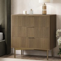 Dark Wood Ribbed Chest of 3 Drawers - Valencia