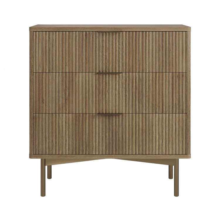 ONLY OPENED - Dark Wood Ribbed Chest of 3 Drawers - Valencia