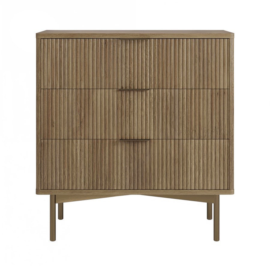 ALMOST PERFECT - Dark Wood Ribbed Chest of 3 Drawers - Valencia