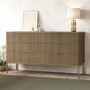 Wide Dark Wood Ribbed Chest of 6 Drawers - Valencia 