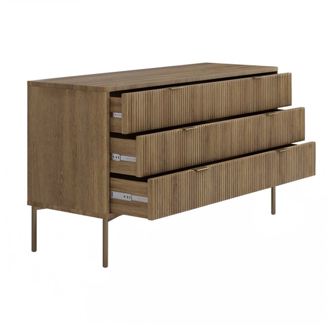 Wide Dark Wood Ribbed Chest of 6 Drawers - Valencia 