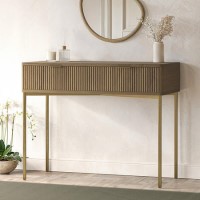 Dark Wood Ribbed Dressing Table with Storage Drawers - Valencia