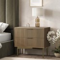 VLC024 Wide Dark Wood and Gold Ribbed 2 Drawer Bedside Table - Valencia