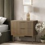 Wide Dark Wood and Gold Ribbed 2 Drawer Bedside Table - Valencia