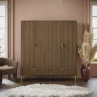Dark Oak Ribbed 4 Door Wardrobe with 2 Drawers - Valencia 
