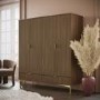 Dark Oak Ribbed 4 Door Wardrobe with 2 Drawers - Valencia 
