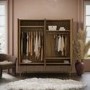Dark Oak Ribbed 4 Door Wardrobe with 2 Drawers - Valencia 