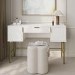 White Ribbed Dressing Table with Storage and Fold-Out Mirror - Valencia 
