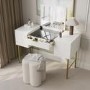 White Ribbed Dressing Table with Storage and Fold-Out Mirror - Valencia 
