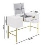 White Ribbed Dressing Table with Storage and Fold-Out Mirror - Valencia 