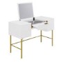 White Ribbed Dressing Table with Storage and Fold-Out Mirror - Valencia 