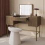 Dark Oak Ribbed Dressing Table with Storage and Fold-Out Mirror - Valencia 