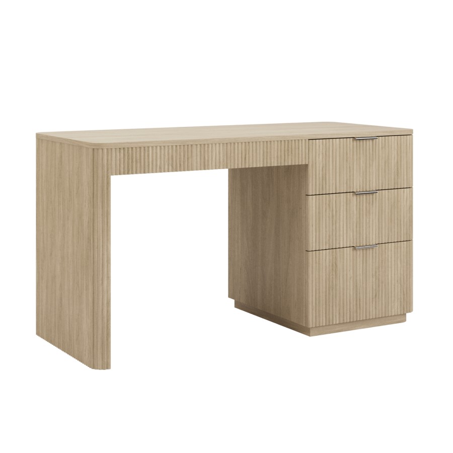 Light Oak Ribbed Office Desk with 3 Drawers - Valencia 