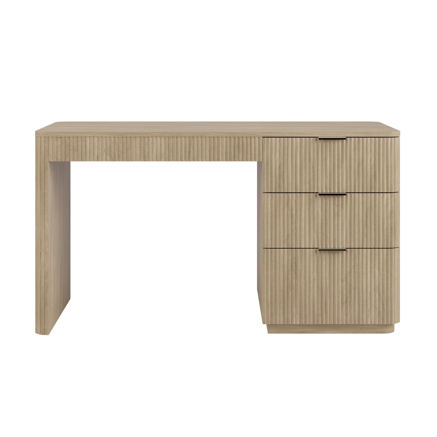 White Ribbed Desk Light Oak Ribbed Office Desk with 3 Drawers - Valencia - Furniture123