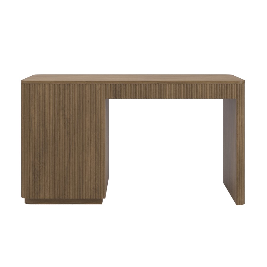 Dark Oak Ribbed Office Desk with 3 Drawers - Valencia