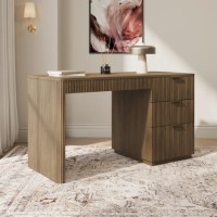 Dark Oak Ribbed Office Desk with 3 Drawers - Valencia