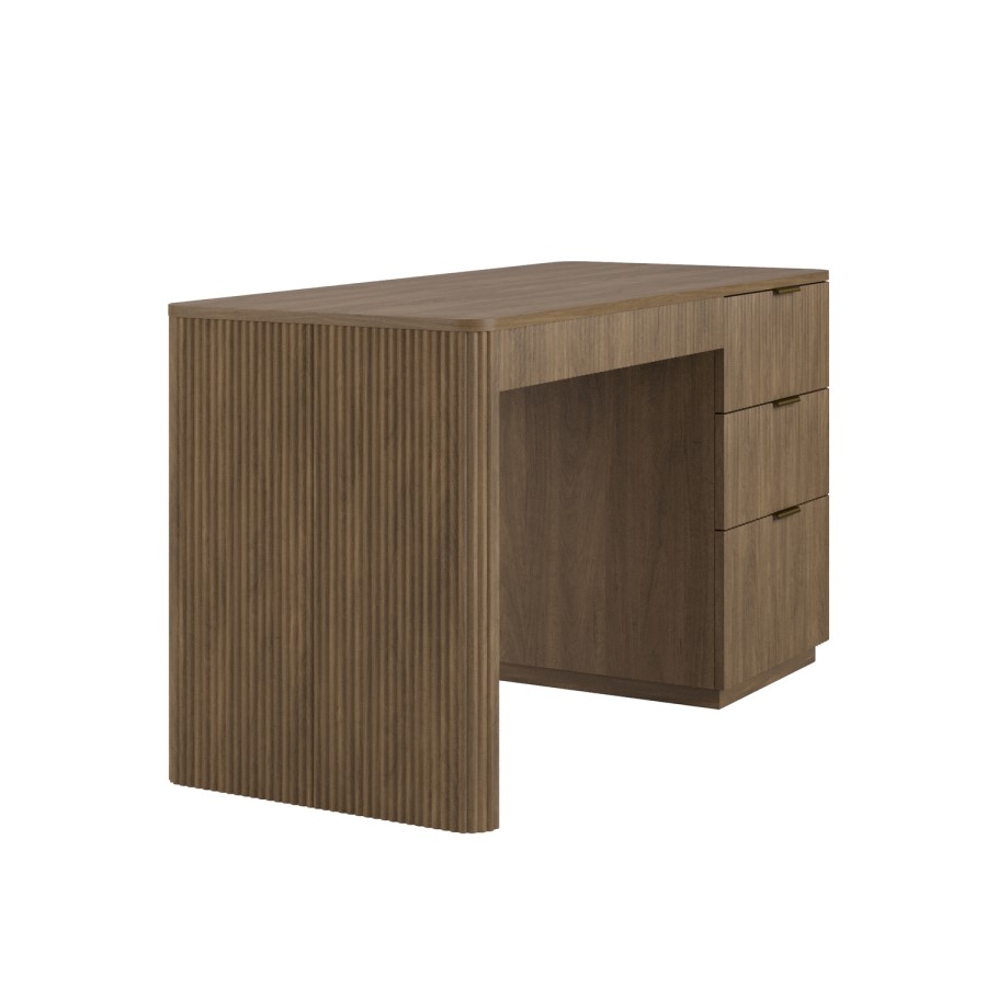 Dark Oak Ribbed Office Desk with 3 Drawers - Valencia