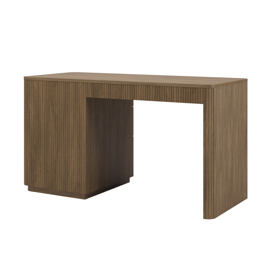 Dark Oak Ribbed Office Desk with 3 Drawers - Valencia