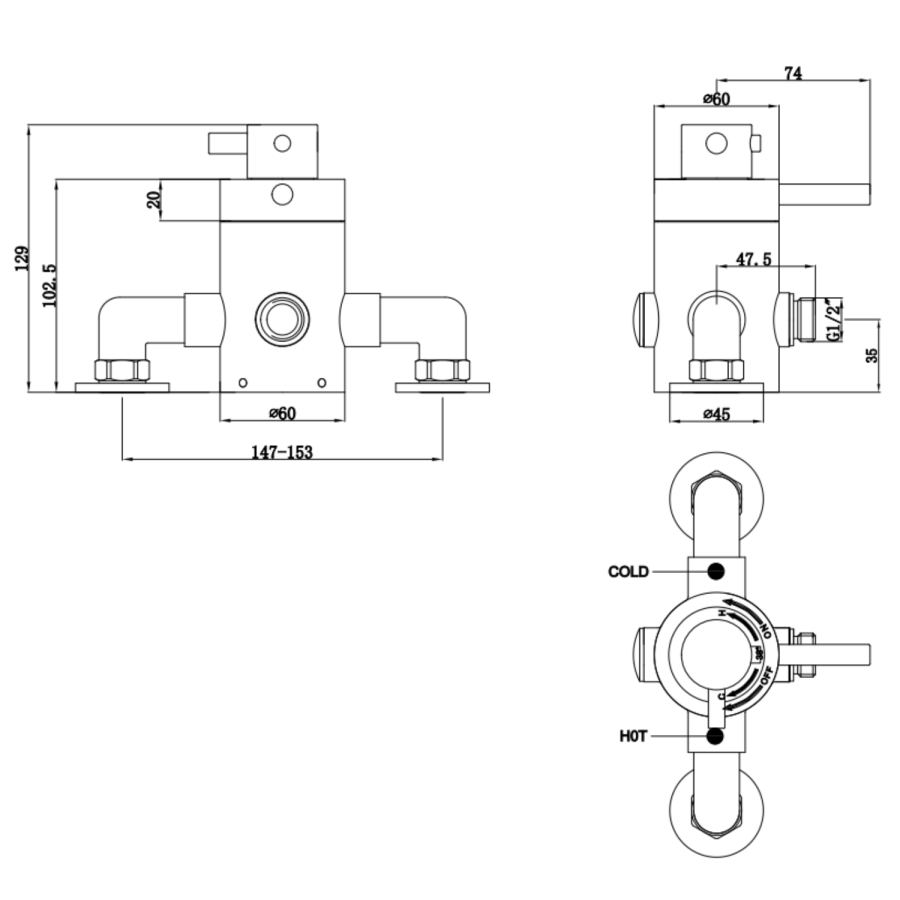 Black 1 Outlet Exposed Thermostatic Shower Valve - Volta