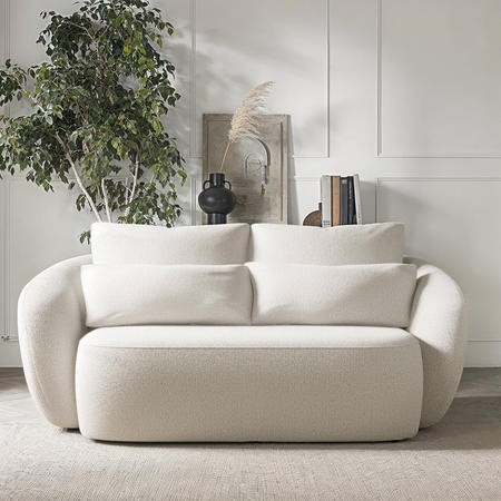 Cream Boucle Curved 2 Seater Sofa - Vera - Furniture123