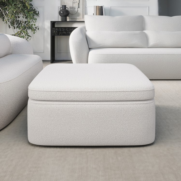 Large Cream Boucle Footstool with Storage - Vera