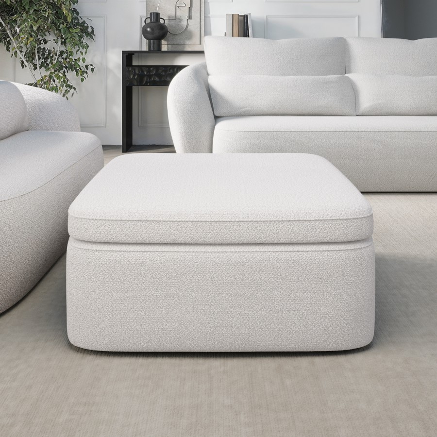 ALMOST PERFECT - Large Cream Boucle Footstool with Storage - Vera