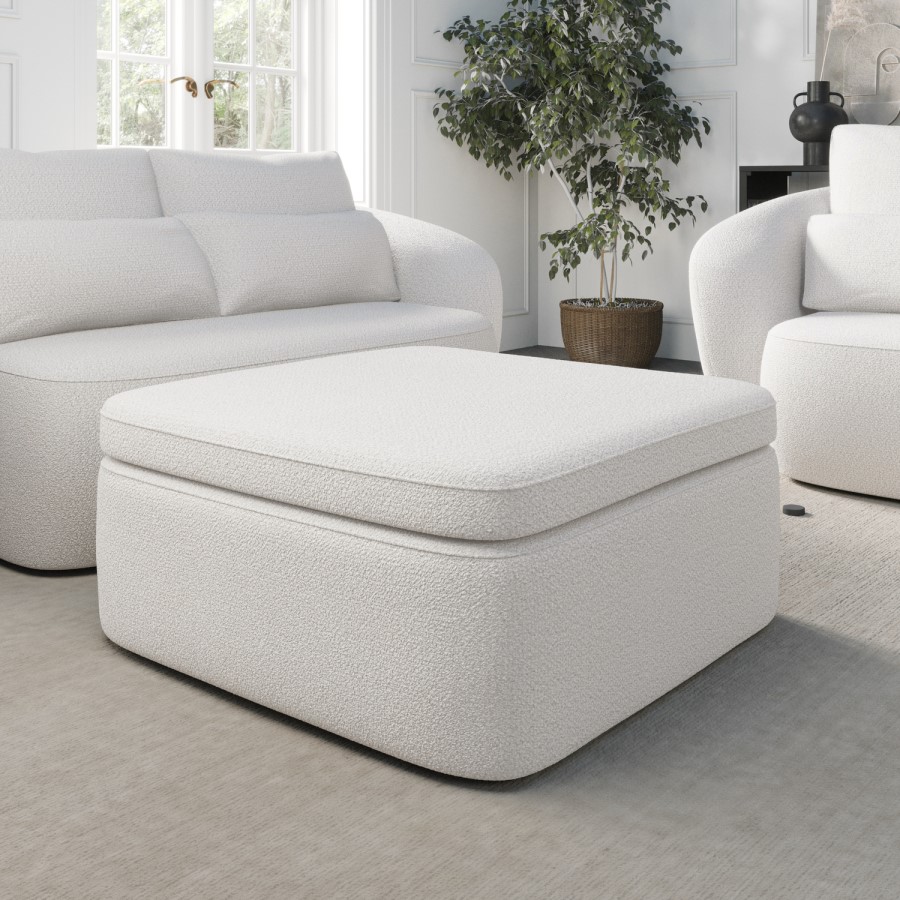 ALMOST PERFECT - Large Cream Boucle Footstool with Storage - Vera