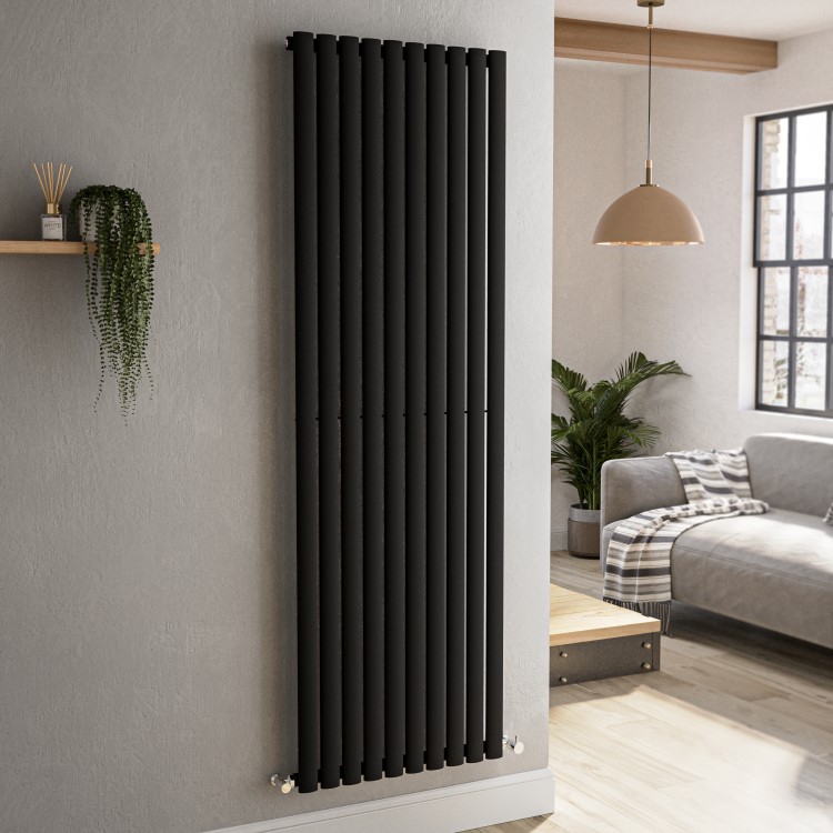 Sorrento Midnight Black Vertical Oval Designer Radiator 1800x590mm Single Panel 4216 BTU