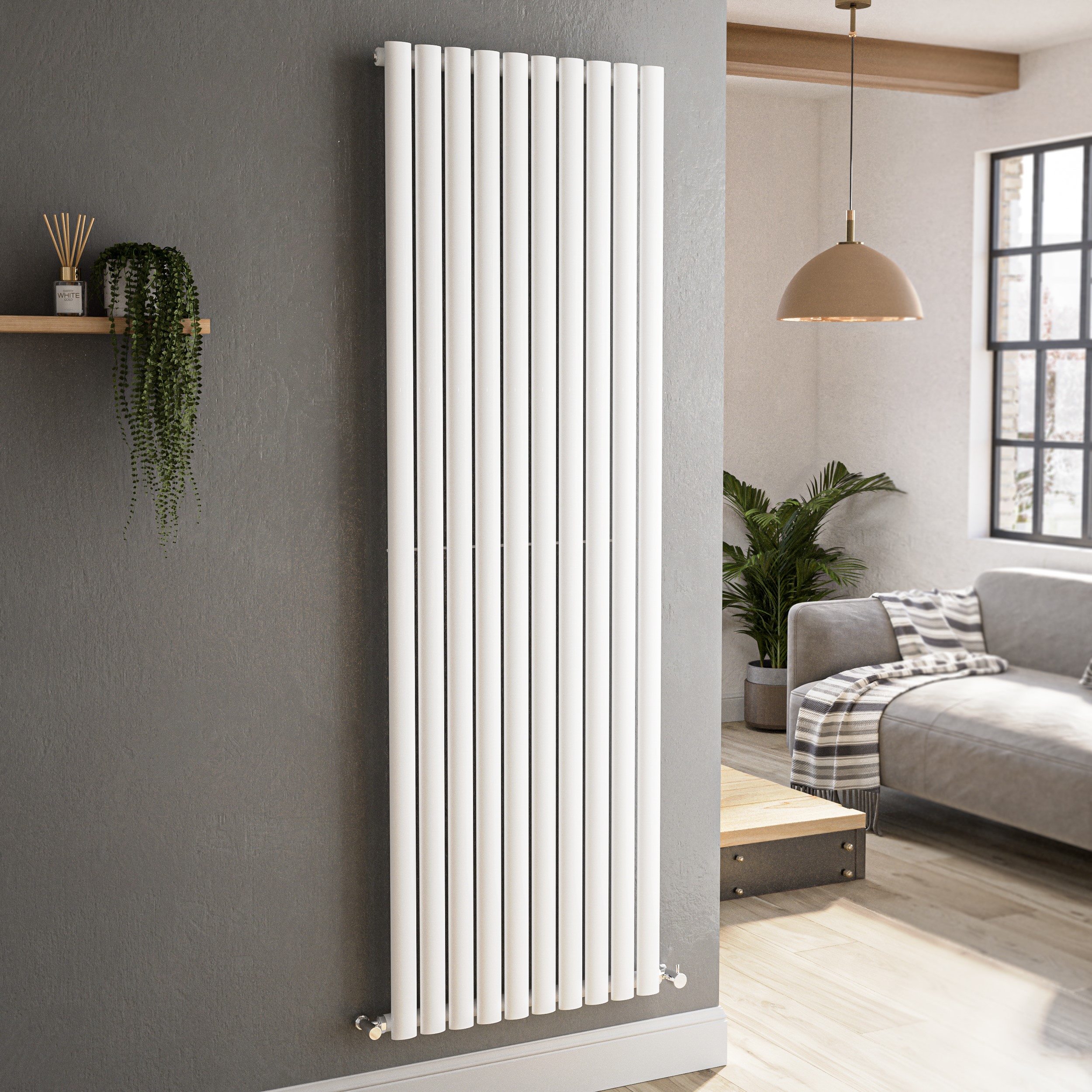 Sorrento White Vertical Oval Designer Radiator 1800x590mm Single Panel ...
