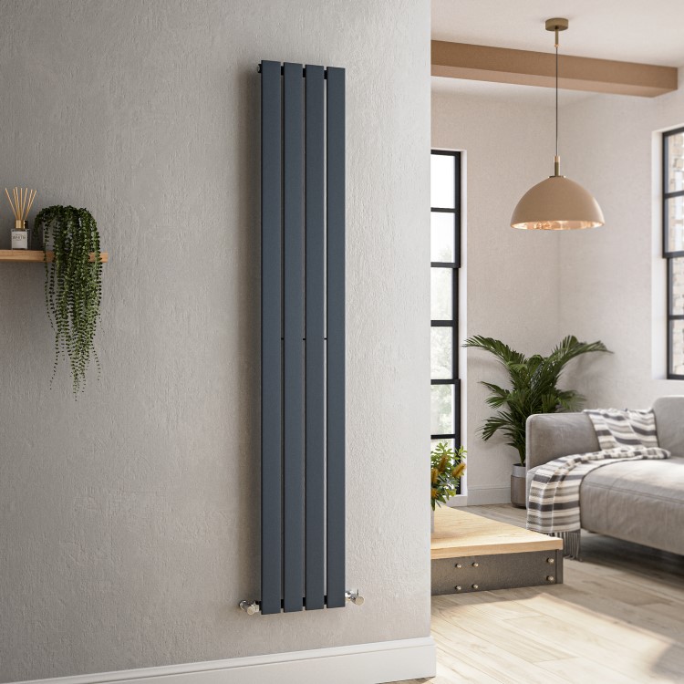 Riace Anthracite Vertical Flat Designer Radiator 1600x272mm Single Panel 1628 BTU