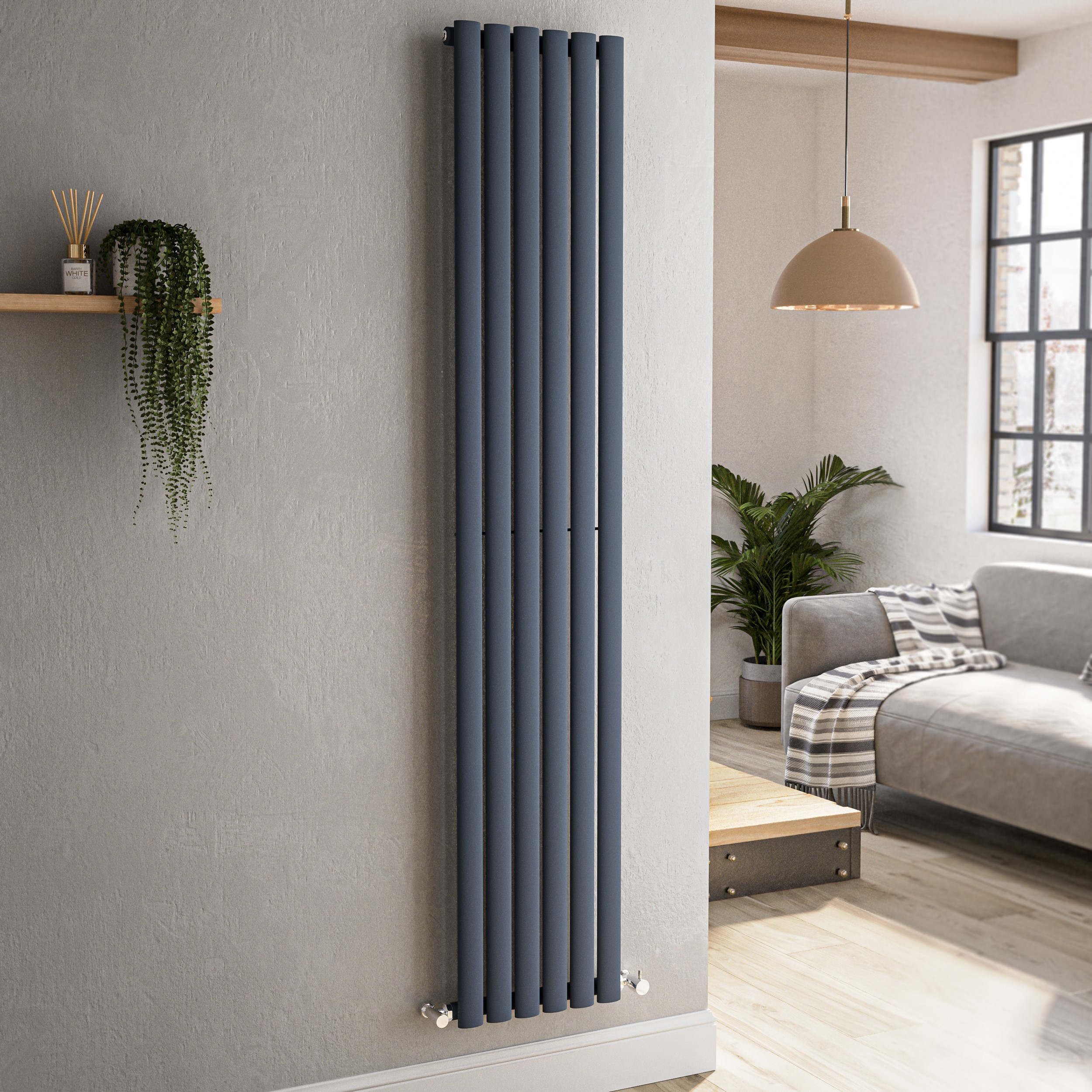 Acrylic Style Radiator Sorrento Anthracite Vertical Oval Designer Radiator 1800x354mm Single ...