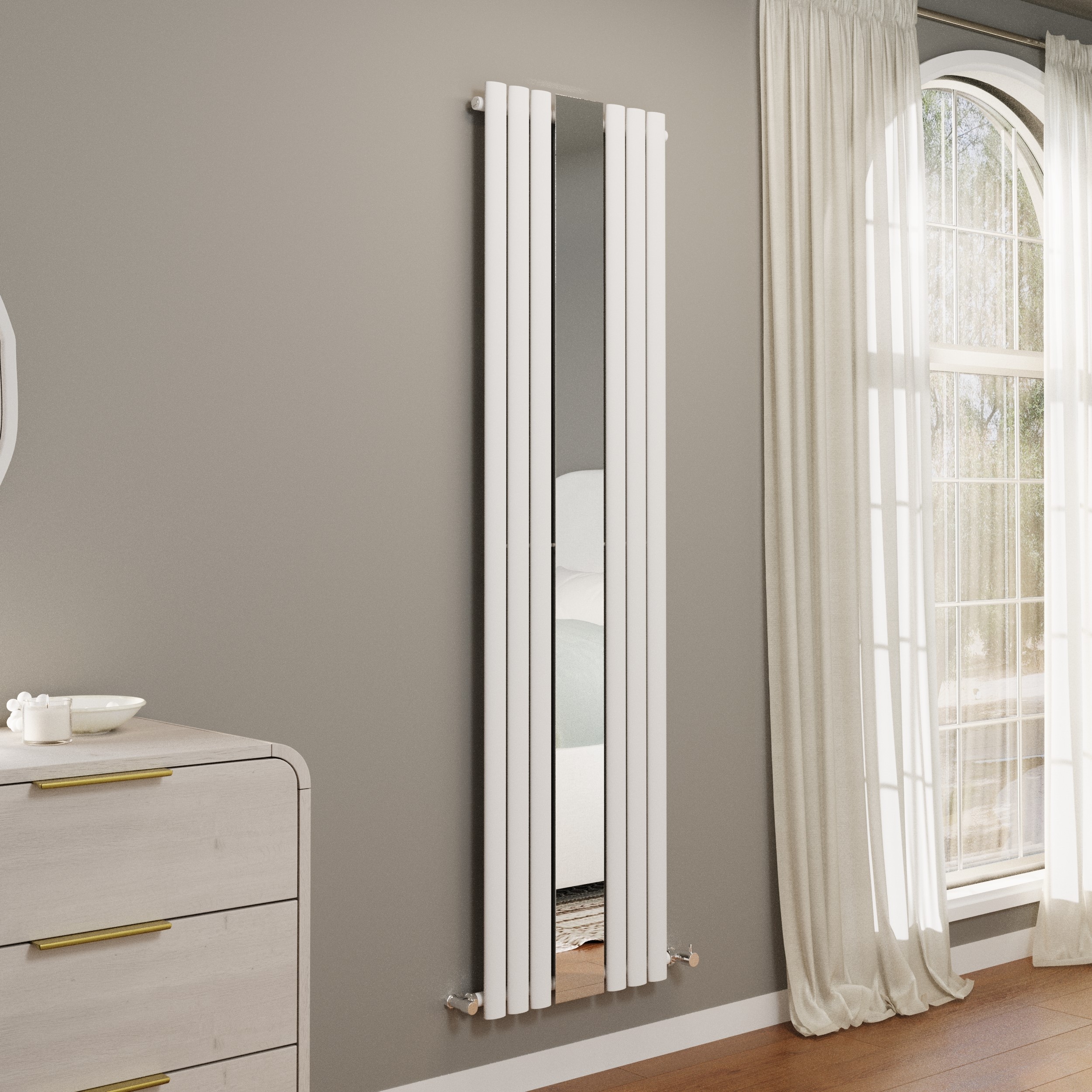 Specchio White Vertical Oval Designer Radiator with Mirror 1800x500mm ...