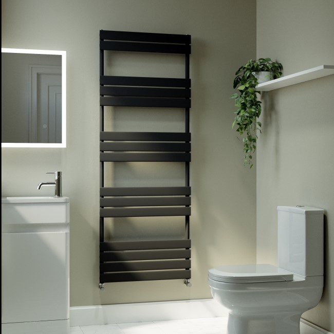 Riace Midnight Black Vertical Flat Towel Rail  1600x600mm Single Panel 2742 BTU