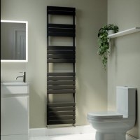 Riace Midnight Black Vertical Flat Towel Rail  1800x450mm Single Panel 2471 BTU