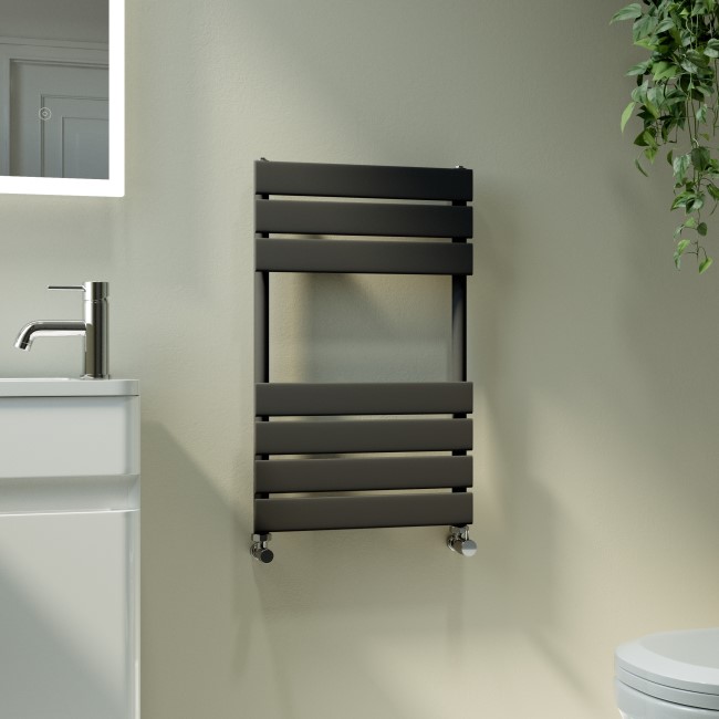 Riace Midnight Black Vertical Flat Towel Rail  650x400mm Single Panel 870 BTU