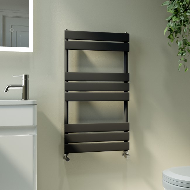 Riace Midnight Black Vertical Flat Towel Rail  800x450mm Single Panel 1120 BTU