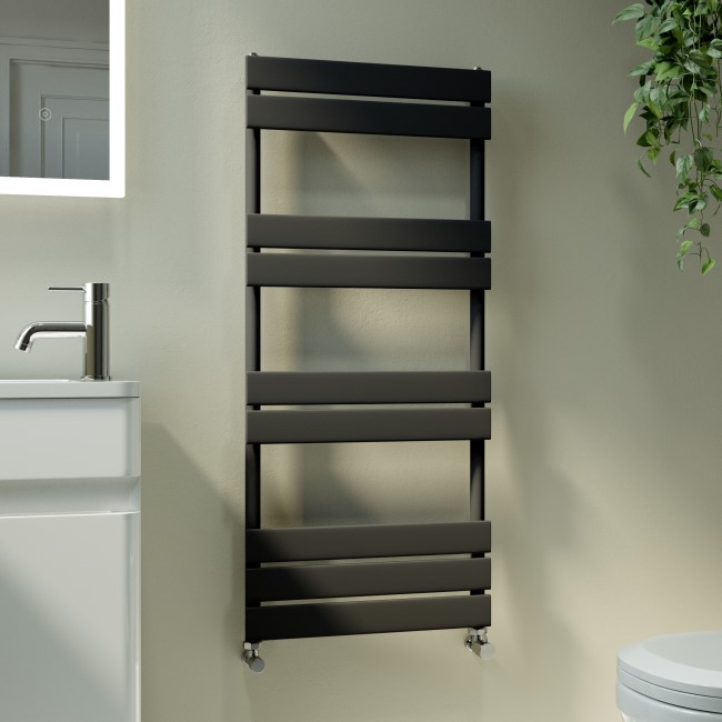 Riace Midnight Black Vertical Flat Towel Rail  1000x450mm Single Panel 1365 BTU